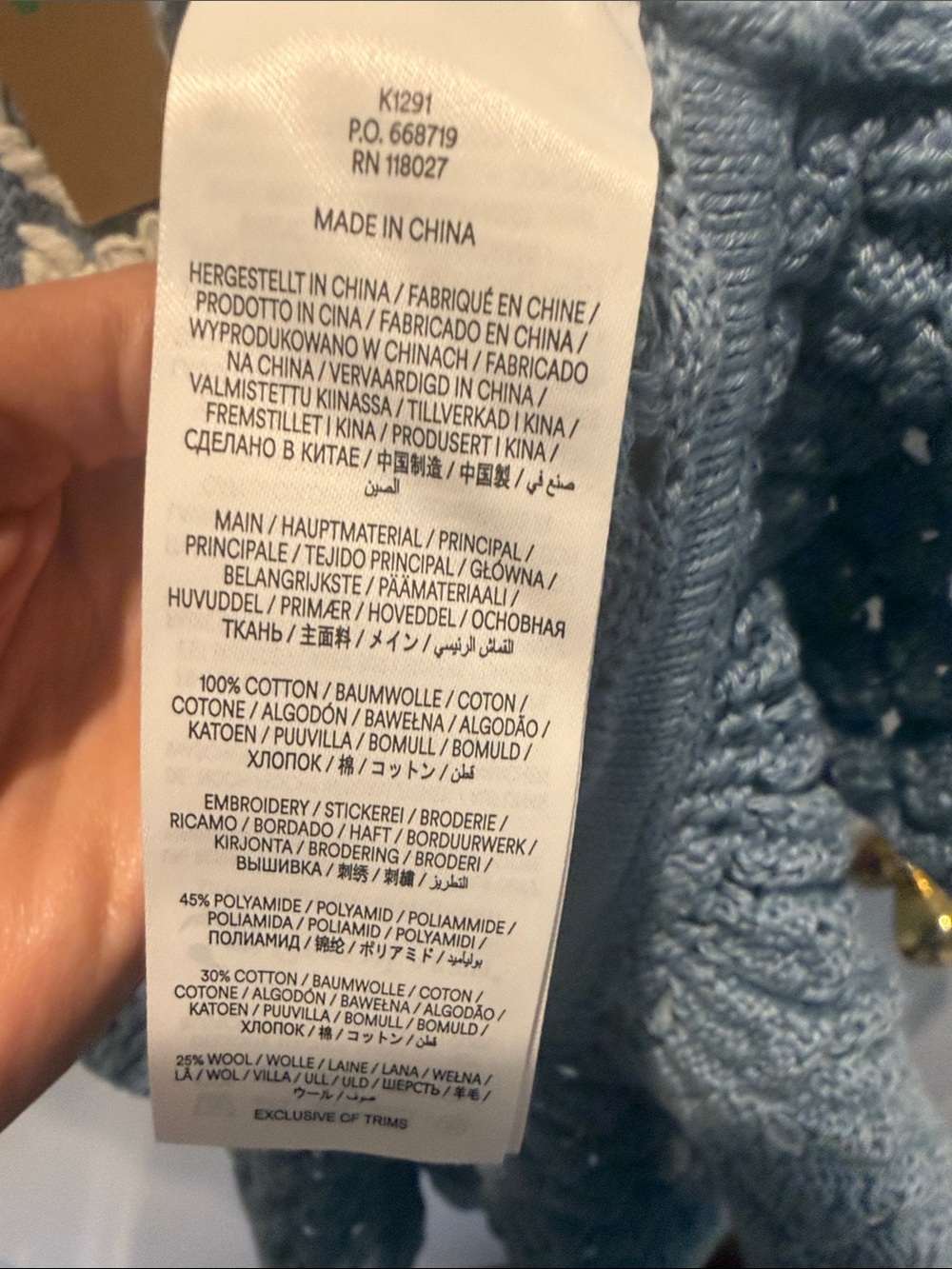 Boden Blue Crochet Knit Top with White Floral Embroidery - Picture 4 of 5